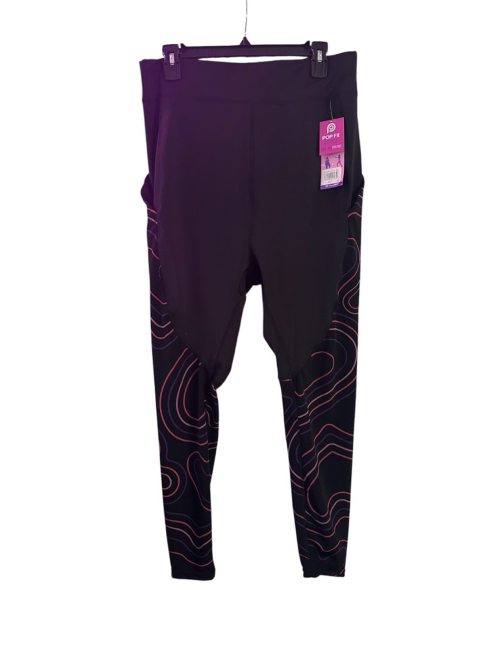 Pop Fit Black With Pink Purple Swirl Leggings Size 2XL
